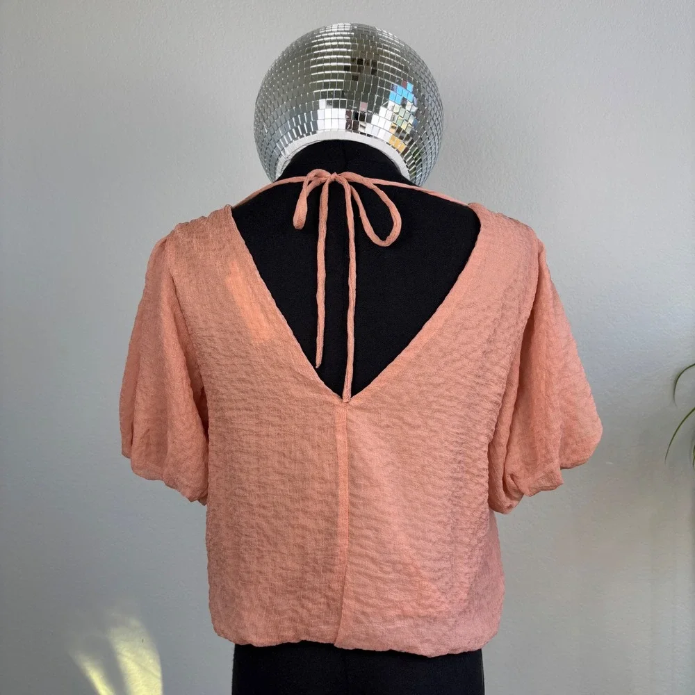 ASTR the Label | Dusty Rose V-Neck Puff Sleeve Tie Back Blouse XS, Romantic Airy